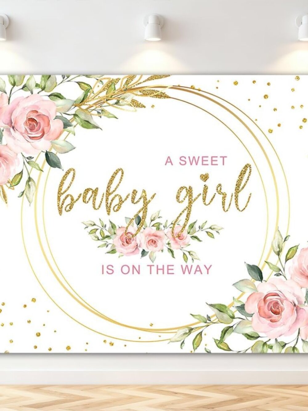 Pink Floral Baby Shower Backdrop for Girl 7x5ft